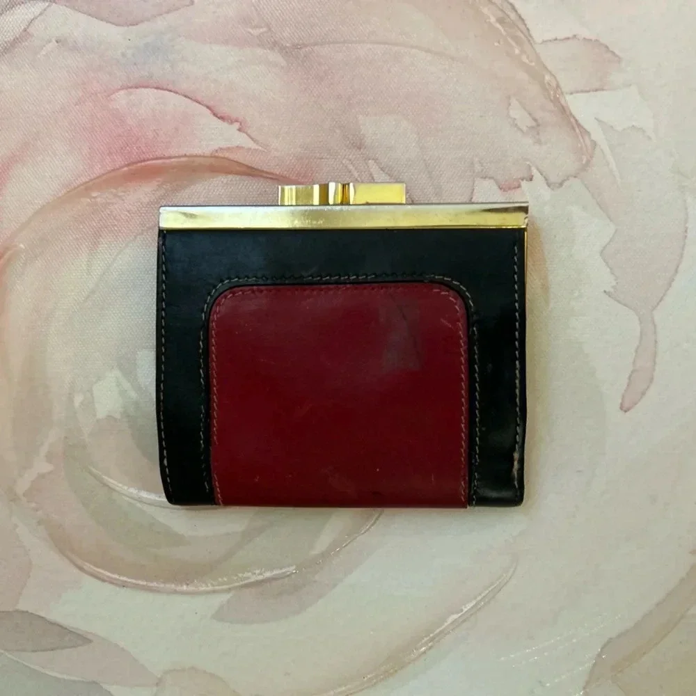 Vintage Loewe Spain black and Red Leather Women's Wallet